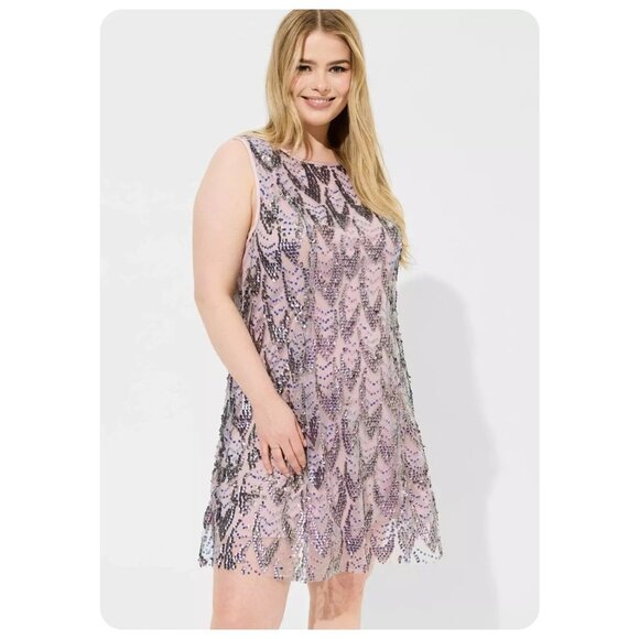 Torrid Pink and Black Lace Mini Sequin Shift Dress 1X - Picture 4 of 11